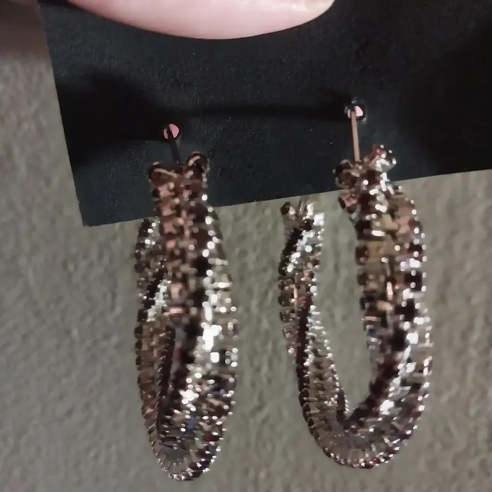 Elegant Silver and Ruby Pierced Hoop Earrings